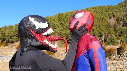 Spiderman vs Venom Saves Elsa Frozen in Real Life - Disney superheroes Nerf Movie Fights