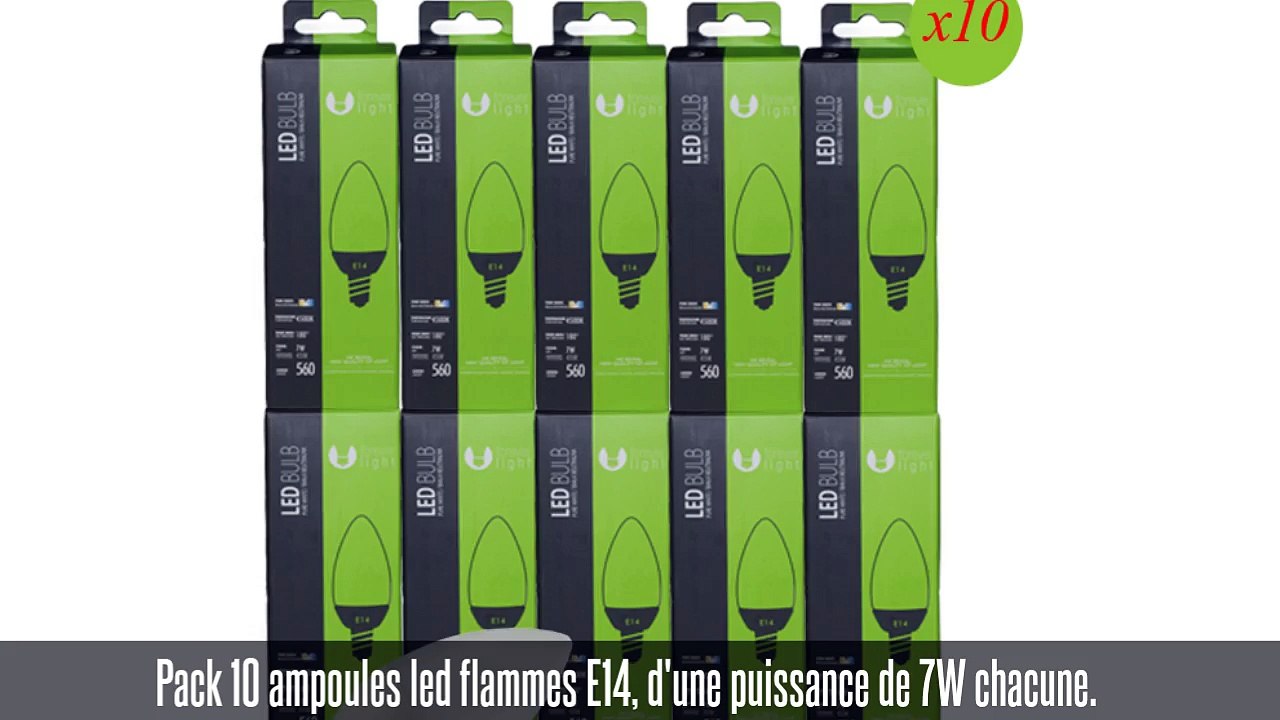 Pack 10 ampoules led flamme E14, 7W, 560 lm, blanc neutre