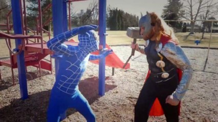 Blue Spiderman vs Thor Real Life Battle Superhero Movie!