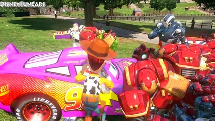 HULK vs HULKBUSTER rescue Frozen & Toy Story Woody McQueen cars from Iron man nursery rhym