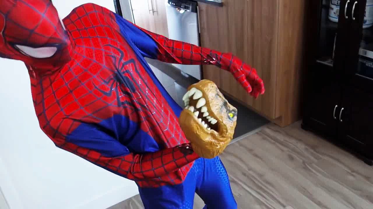 Spiderman vs TRex With Frozen Elsa  Anna Real Life Fun Superhero Movie