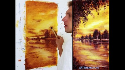 Как нарисовать картину золотой закат!