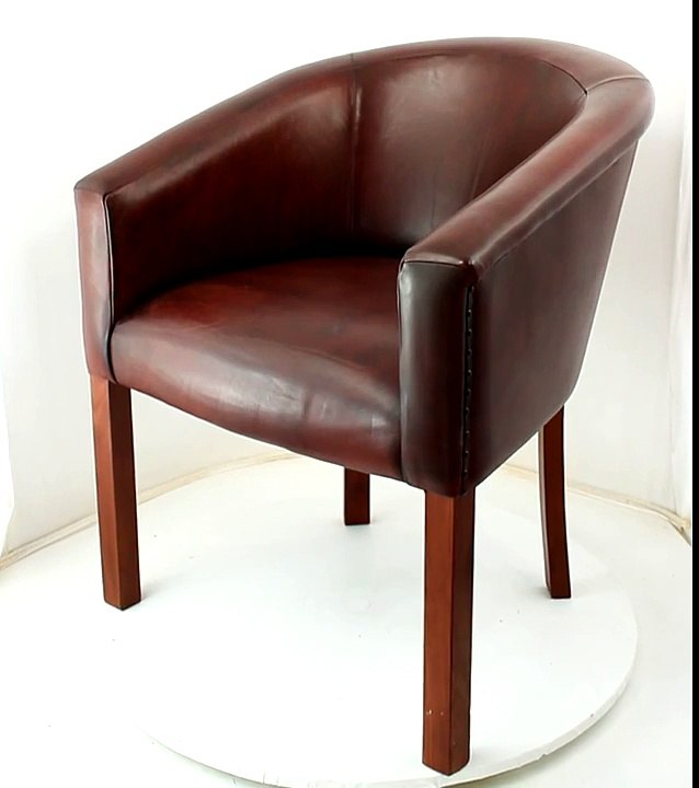 RETRO-NABYTEK.cz - Retro kožené křeslo vzor club vínová pravá kůže, teak masiv