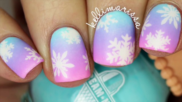 Pink and Blue Gradient Snowflake DIY Nail Art Tutorial__ KELLI MARISSA