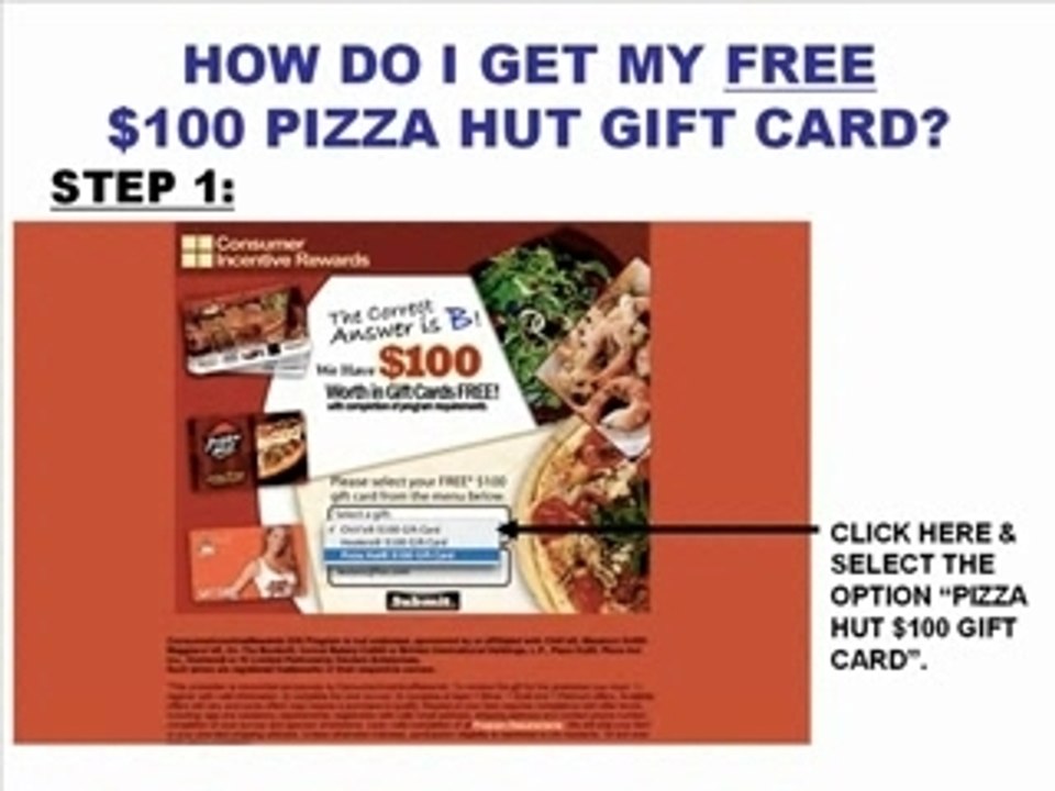 FREE $100 Pizza Hut Gift Card / Coupons / Certificate (US)