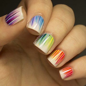 Easy DIY Vertical Gradient Rainbow Nail Art _ Striped Rainbow Water Marble Nail Art Tutorial