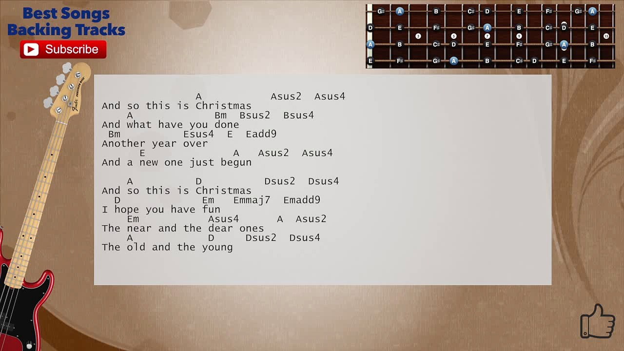 Happy X-Mas (War Is Over) John Lennon Bass Backing Track with scale, chords and lyrics