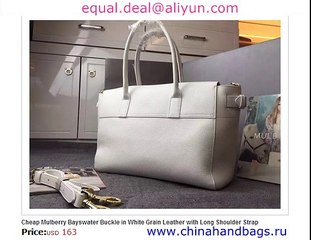 Mulberry Bayswater Buckle in White Real Leather with Long Shoulder Strap Replica for Sale
