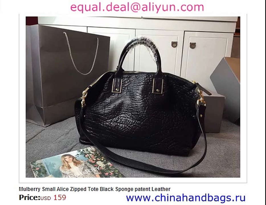 Mulberry Small Alice Zipped Tote Black Real Leather Replica for Sale