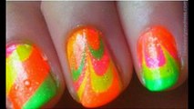 Water Marble Nail Art  Sparkling Neon Flower Nails