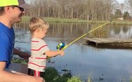 Surprised Boy Catches Fish With Toy Fishing Pole
