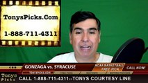Syracuse Orange vs. Gonzaga Bulldogs Free Pick Prediction NCAA College Basketball Odds Preview 3-25-2016
