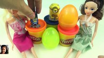 DISNEY FROZEN SURPRI[ s e ] EGGS !!! Play doh Kinder Elsa Anna MINIONS princess Barbie dol