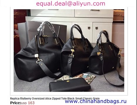 Mulberry Oversized Alice Zipped Tote Black Replica for Sale