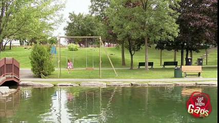 Girl on Swing Kicks Lady in the Face