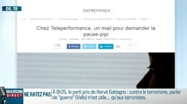 Chez téléperformance, il faut avoir une autorisation pour faire pipi ! ZAP ACTU hebdo du 26/03/2016