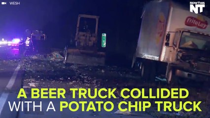 A Beer Truck And Potato Chip Truck Collided