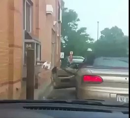 Guy Falls Out Of Car At A Drive Through