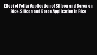 Download Effect of Foliar Application of Silicon and Boron on Rice: Silicon and Boron Application