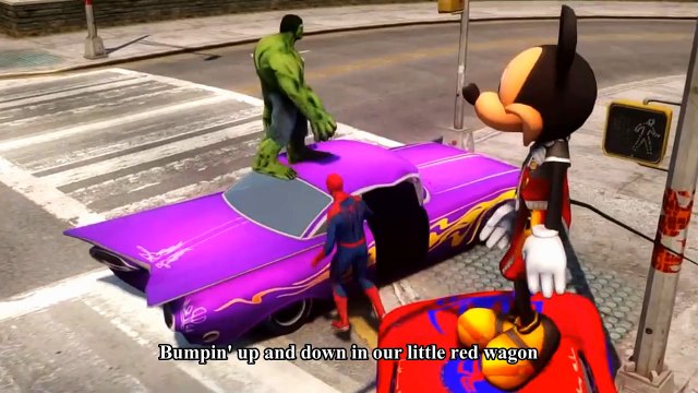 Spiderman Songs Nursery ♪ Little red wagon ♪ Fun Disney Pixar Mickey Mouse & Hulk Cars