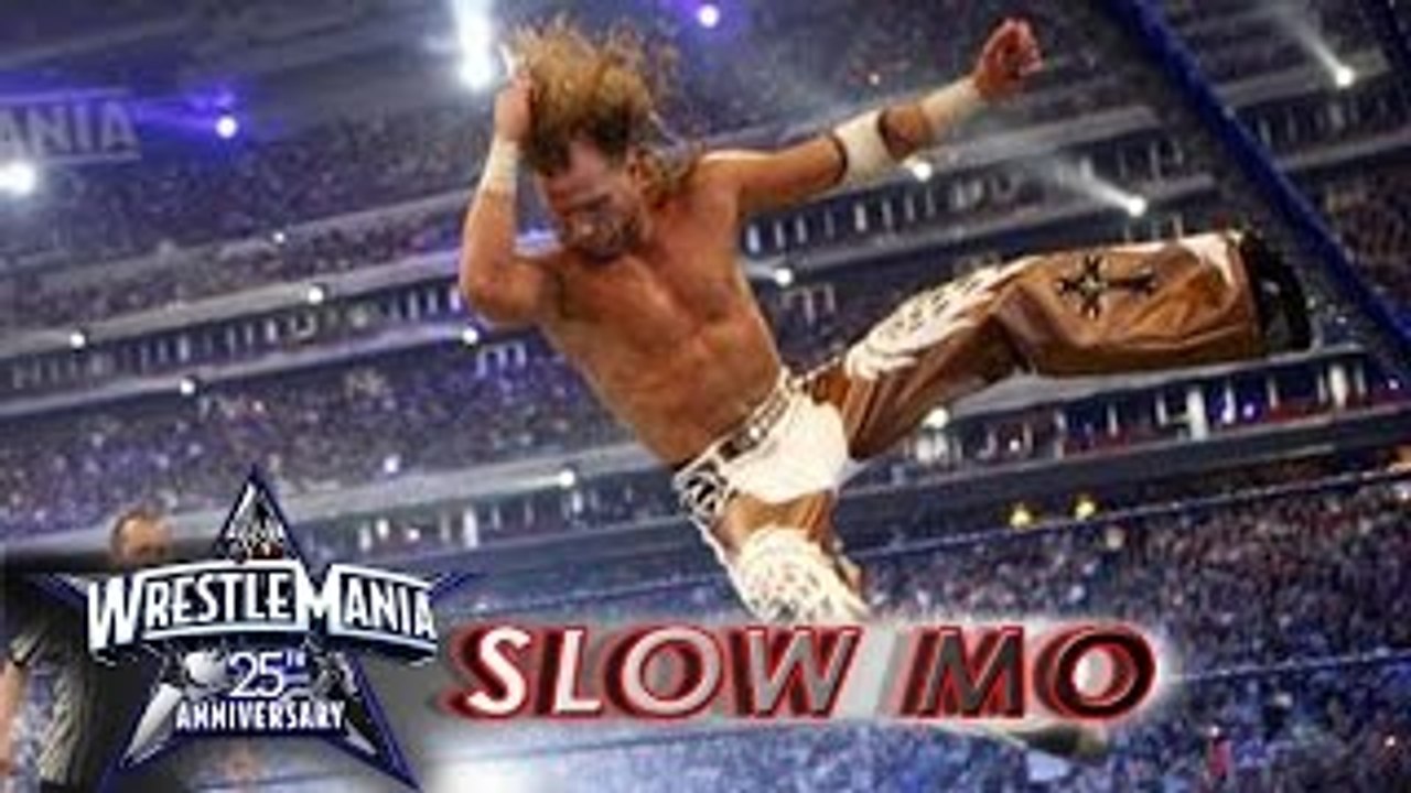 Shawn Michaels drops a huge elbow on The Undertaker at WrestleMania 25  Slow Mo Replay