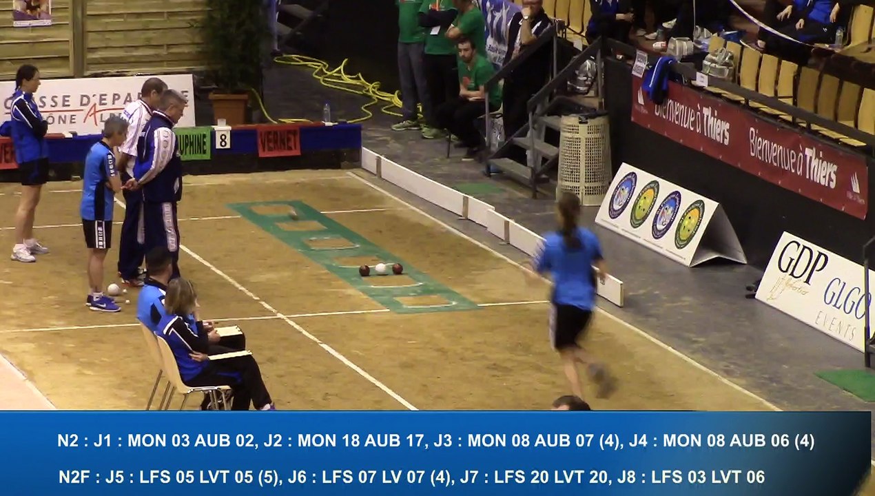 Second tour, tir de précision, Finale N2F, Le Vernet contre Les Filias en D., Sport Boules, Clermont-Ferrand 2016
