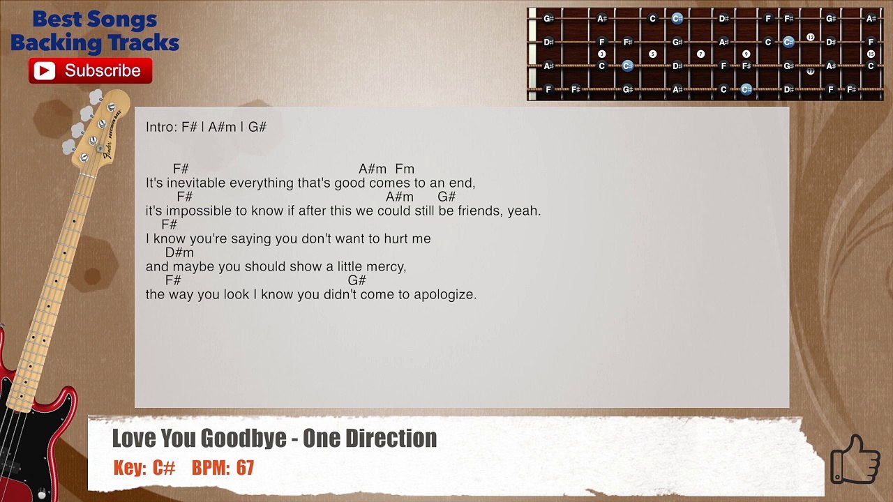 Love You Goodbye - One Direction Bass Backing Track with scale, chords and lyrics