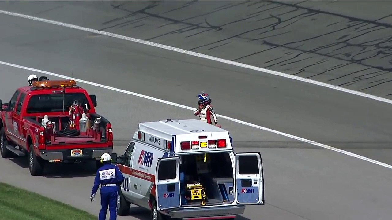 Patrick upset after contact with Kahne, resulting in a wild ride