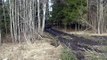 Belarus Mtz 1025 with full loaded homemade trailer in wet forest