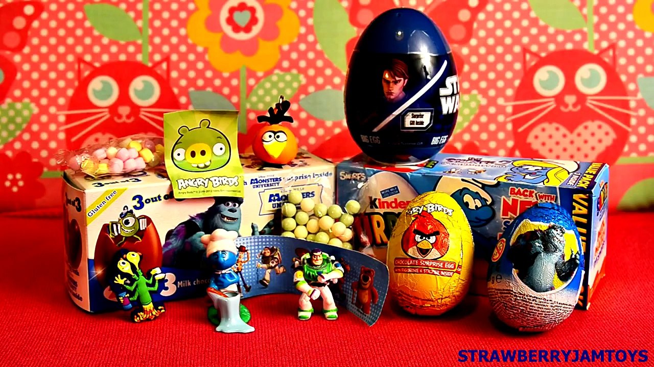 7 Surprise Eggs Unboxing Kinder Surprise Monsters University Smurfs Angry Birds Star Wars