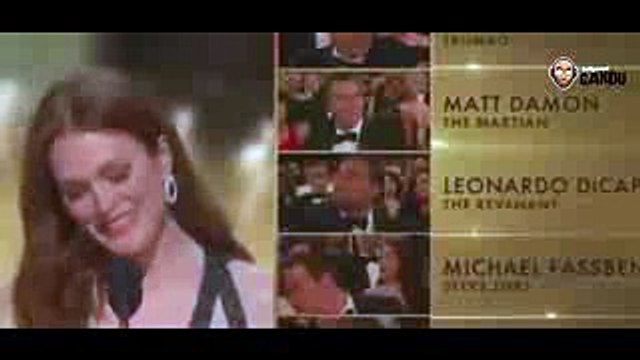 2. Leonardo DiCaprio reacts after winning Oscar for best actor.