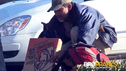 Giving Homeless People Some Pizza or Food