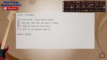 Last Christmas - Wham! Bass Backing Track with scale, chords and lyrics