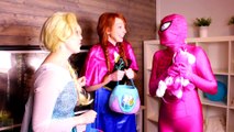 Spiderman Frozen Elsa -u0026 Pink Spidergirl VS Maleficent!  Surprise Egg Hunt! Superheroes in Real Life