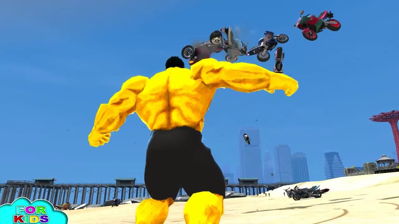 HULK COLORS (RED YELLOW BLUE GREEN) EPIC MOTORBIKE PARTY & Nursery Rhymes Children Songs