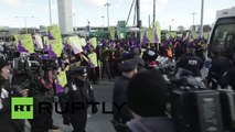 Dozens of LaGuardia Airport workers arrested during wage hike demo for MLK Day