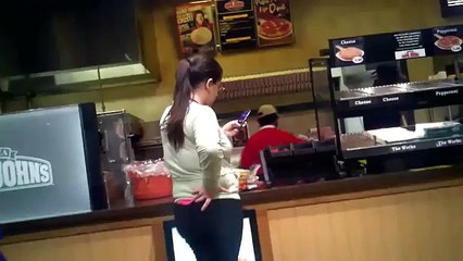crazy customer girl freaks out over pizza