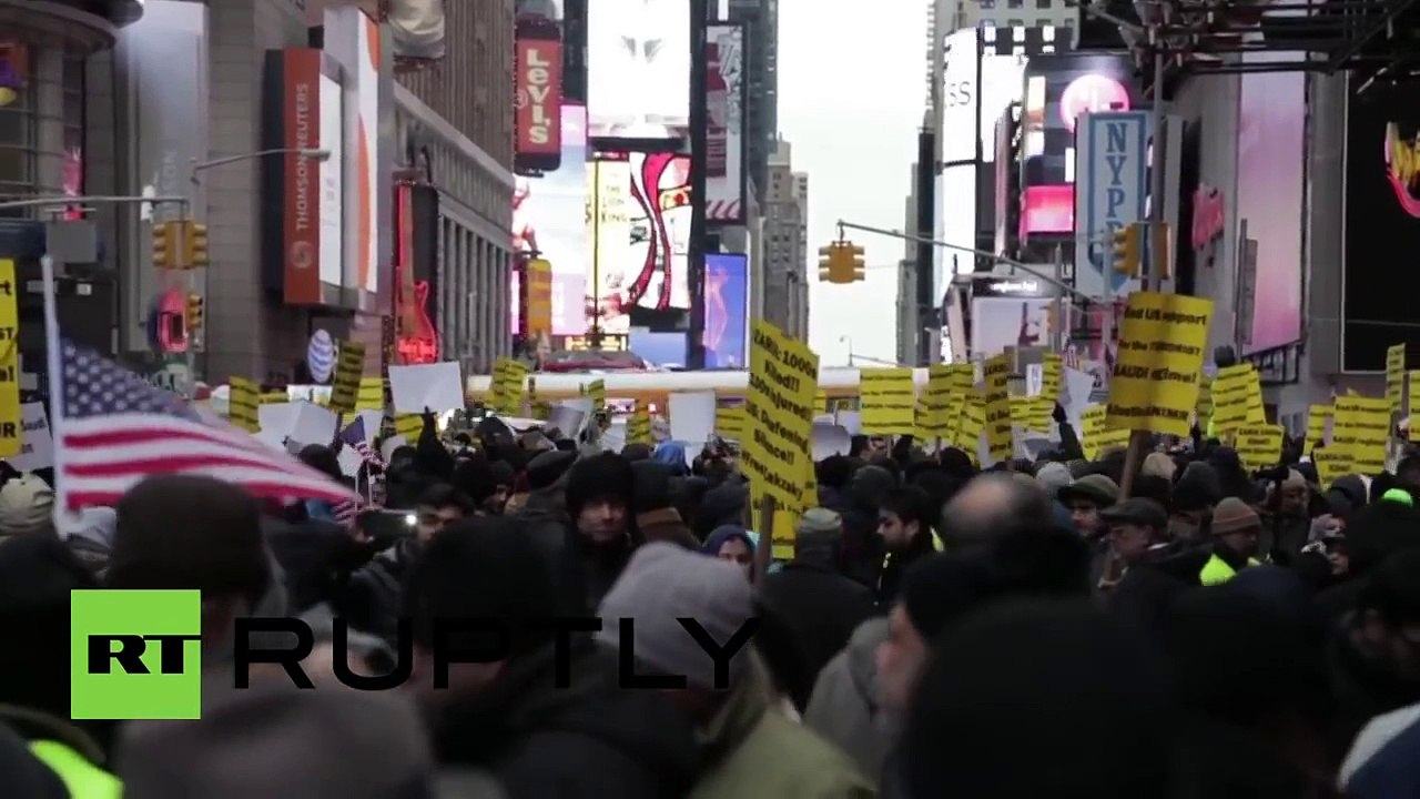 Anti-Saudi protesters rally at Times Square to decry execution of Sheikh Al-Nimr
