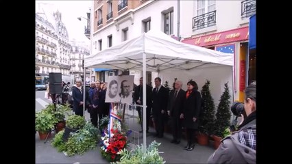 Inauguration de la place Mireille-et-Jacques-Renouvin, le 26 mars 2016, par Anne Hidalgo, maire de Paris