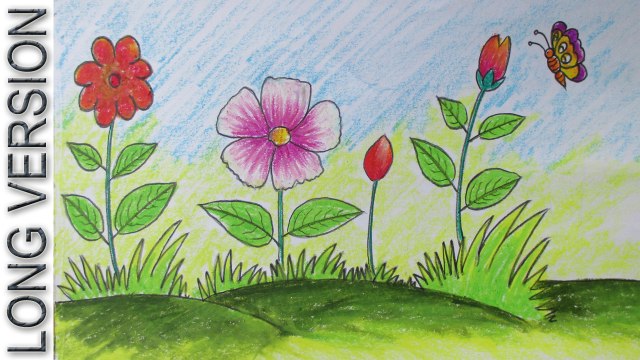 How To Draw A Scenery With Flowers For Kids Long Version Video Dailymotion