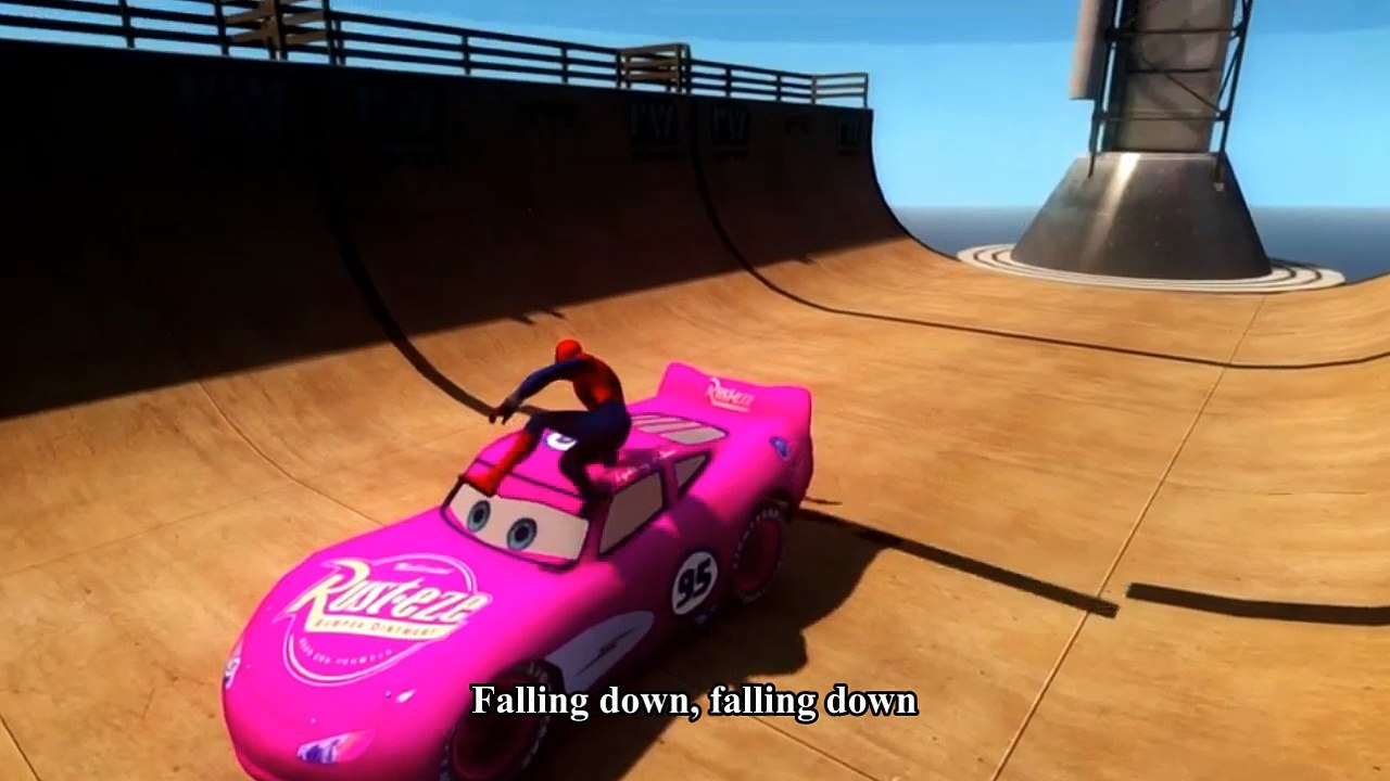 Cars Spiderman Nursery ♪ London Bridge ♪ MCQUEEN CARS Spider-Man NEW PINK Lightning