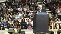 Bernie Sanders was interrupted during a speech when a bird landed on the podium