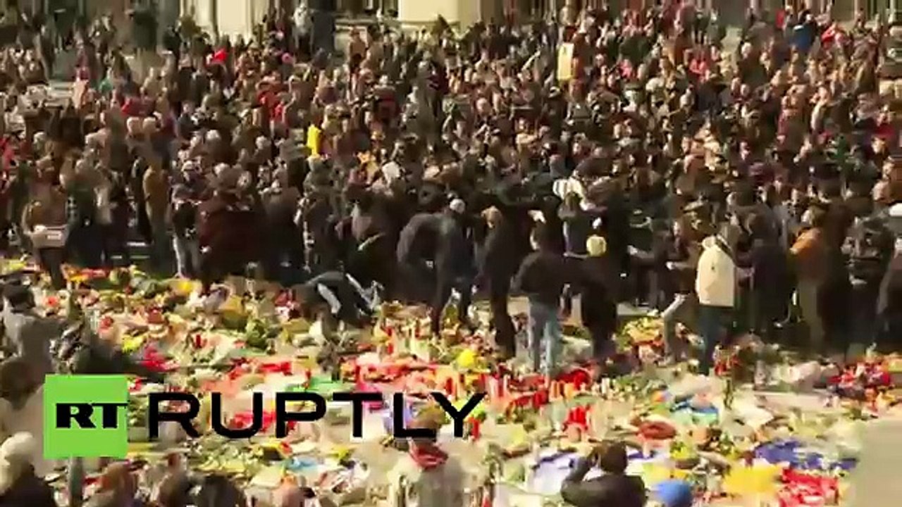 Belgium- 'Hooligans' crash vigil for victims of Brussels attacks