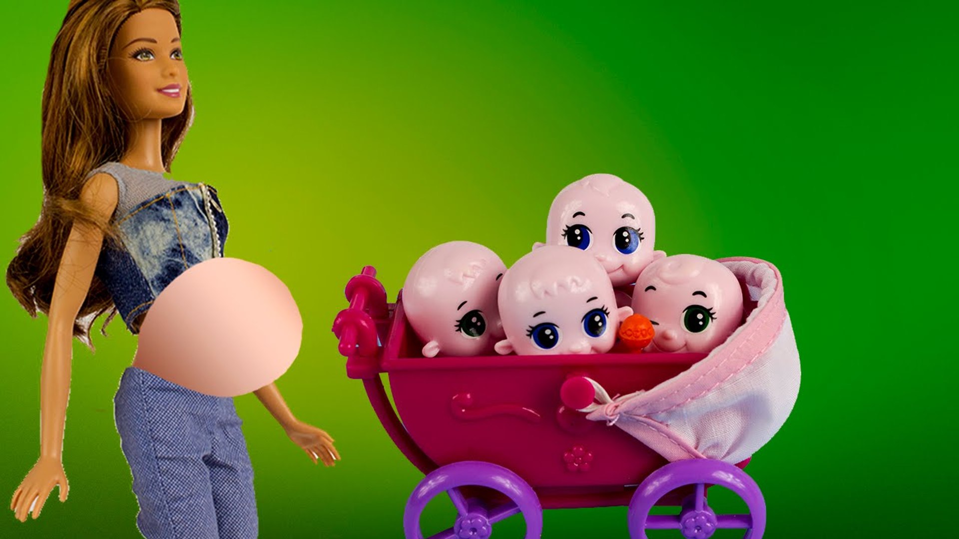 Беременная Кукла Барби родила четверых малышей игрушки и игры для девочек  на русском - video Dailymotion