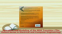 Download  Operation and Modeling of the MOS Transistor The Oxford Series in Electrical and Computer PDF Full Ebook