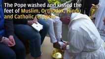 Pope Francis washes feet of refugees