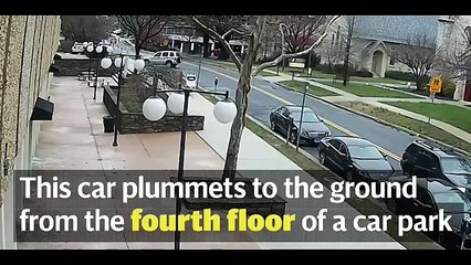 Une voiture tombe du 4eme étage d'un parking...