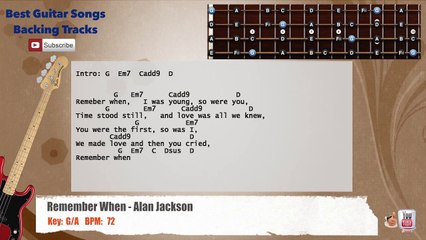 Remember When - Alan Jackson Bass Backing Track with scale, chords and lyrics