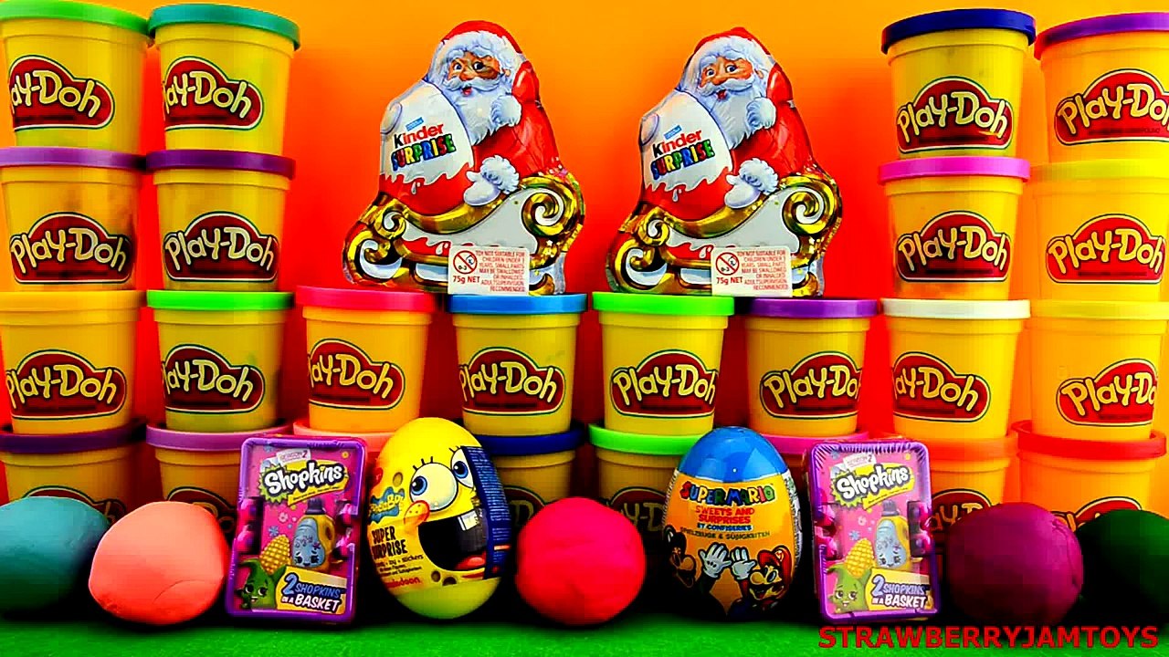 Play Doh Surprise Eggs Shopkins Spongebob Santa Kinder Surprise TMNT Toy StrawberryJamToys
