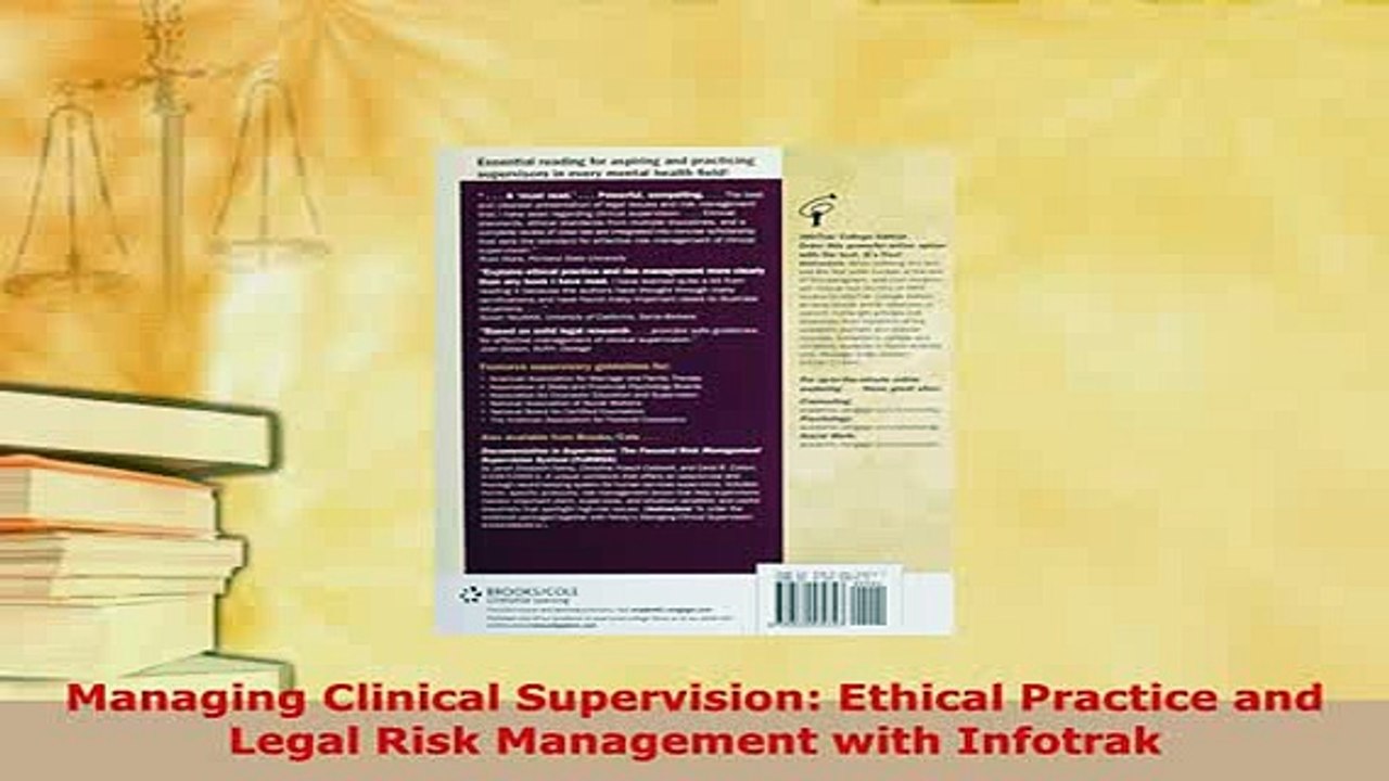 PDF  Managing Clinical Supervision Ethical Practice and Legal Risk Management with Infotrak Free Books